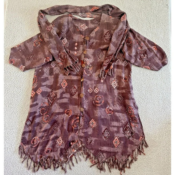 Mamta Kimono Boho Lagenlook Fringe Tribal Scarf Accessory - Picture 1 of 16